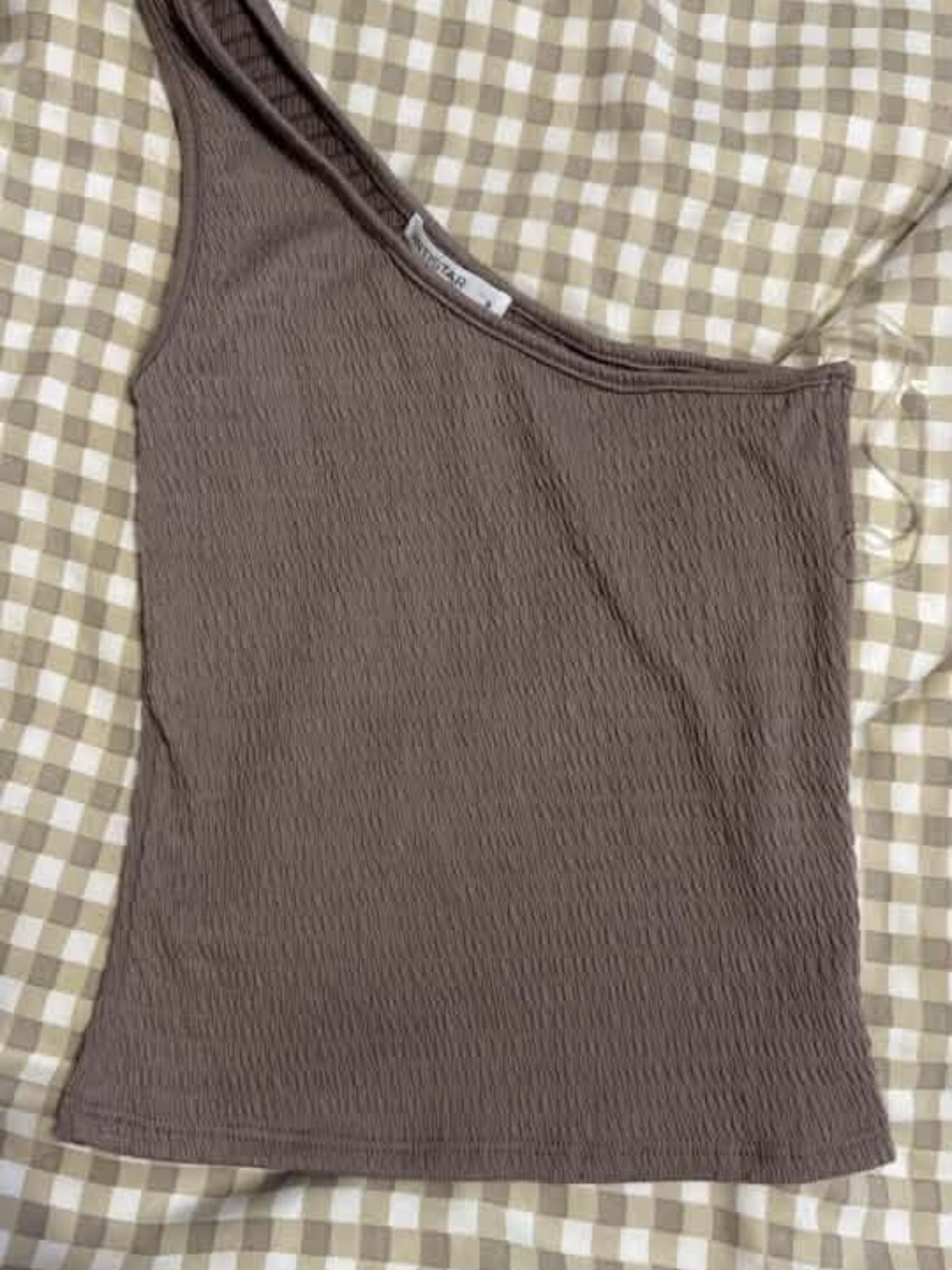 One-Shoulder Ribbed Tank Top in Taupe